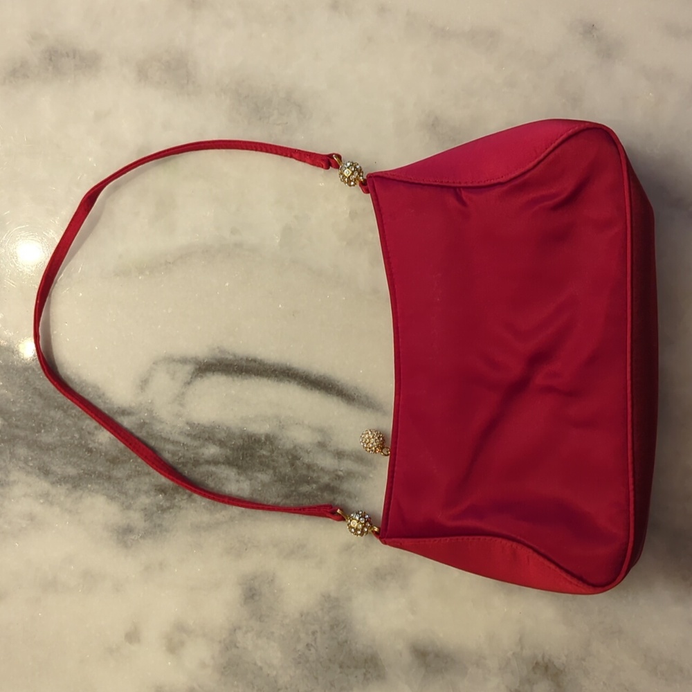 Vintage Valerie Stevens red satin Evening Bag With Jeweled Hardware - Picture 1 of 13